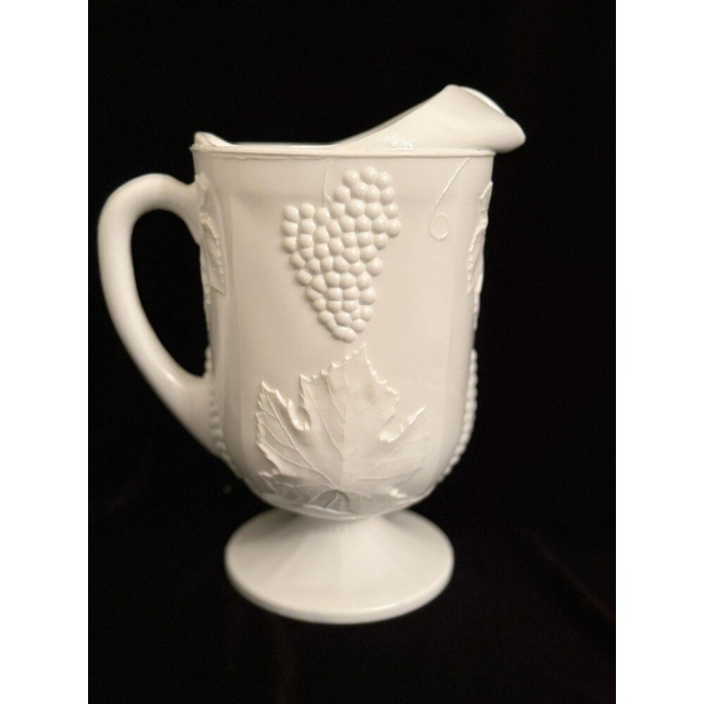 Vintage Colony Indiana Harvest Grape & Leaf Milk Glass Pitcher, 10 inches 1960’s